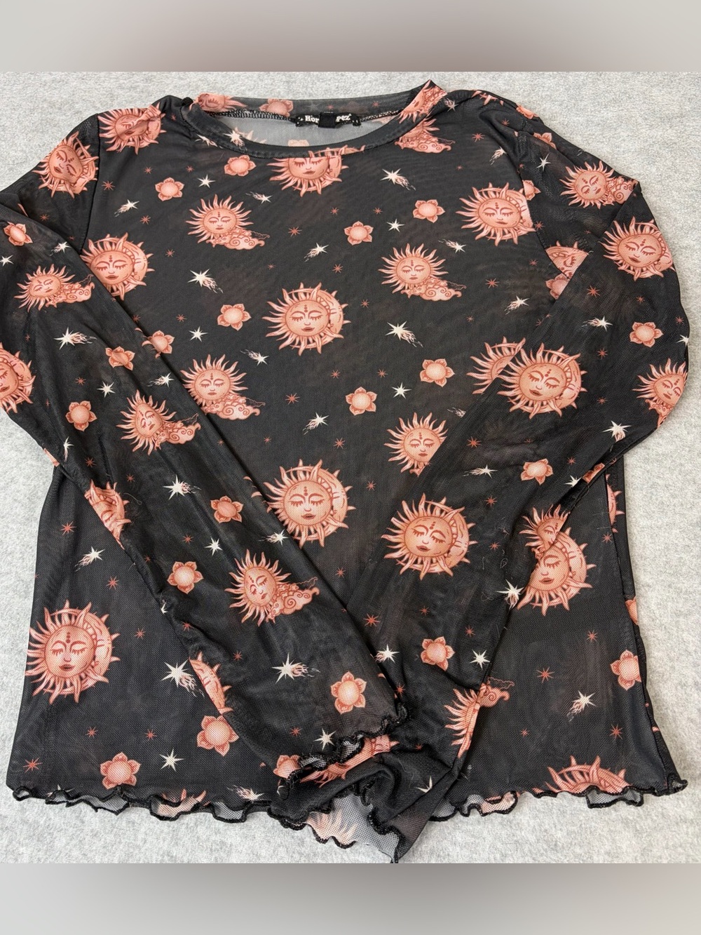 Dolls Kill Horoscopez Whimsigoth Celestial Sun Sheer Mesh Long Sleeve Top